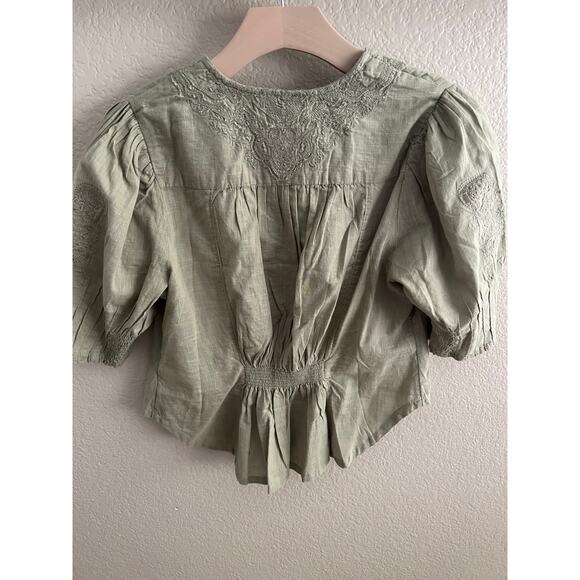 Free People Laurie Embroidered Blouse / Green Tea Leaves - Picture 6 of 6